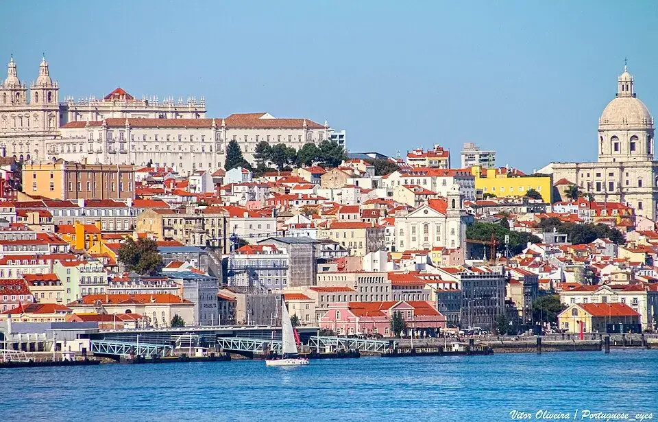 Colourful Lisbon rooftops rising from the river