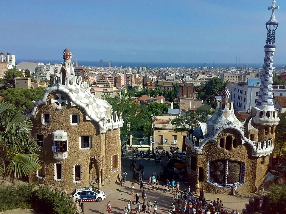 Gaudí’s mosaic pavilions at Park Güell overlooking Barcelona